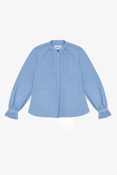 Marie A-Line Blouse With Gathered Neck, Blue Recycled Cotton via Saywood.