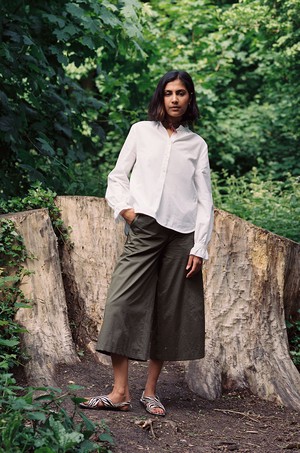 Marie Gather Neck A-Line Blouse, White Recycled Cotton from Saywood.