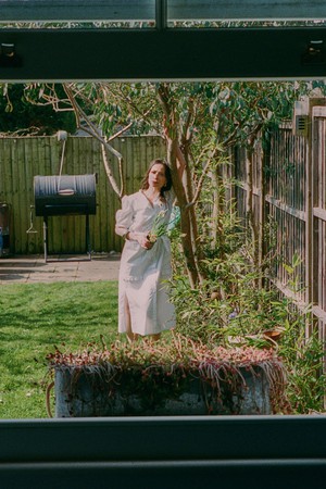 Rosa Puff Sleeve Shirtdress, White Cotton Pinstripe from Saywood.