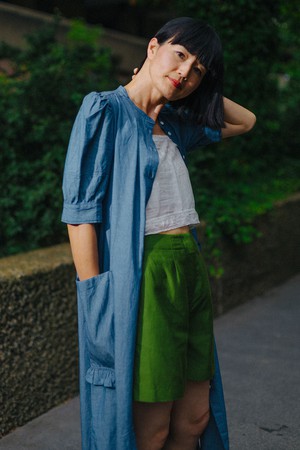 Rosa Puff Sleeve Shirtdress, Blue Light Wash Japanese Denim from Saywood.