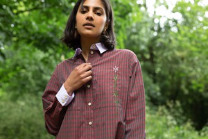 Etta Oversized Shirtdress, Red Check Deadstock Cotton from Saywood.