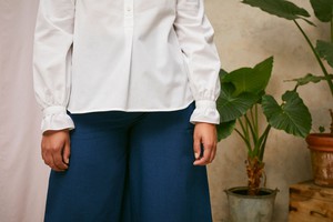 Marie Gather Neck A-Line Blouse, White Recycled Cotton from Saywood.