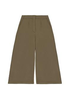 Amelia Wide Leg Culotte Trouser, Khaki Deadstock Cotton via Saywood.