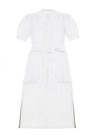Rosa Puff Sleeve Shirtdress, White Cotton Pinstripe from Saywood.