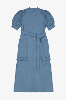 Rosa Puff Sleeve Shirtdress, Blue Light Wash Japanese Denim via Saywood.