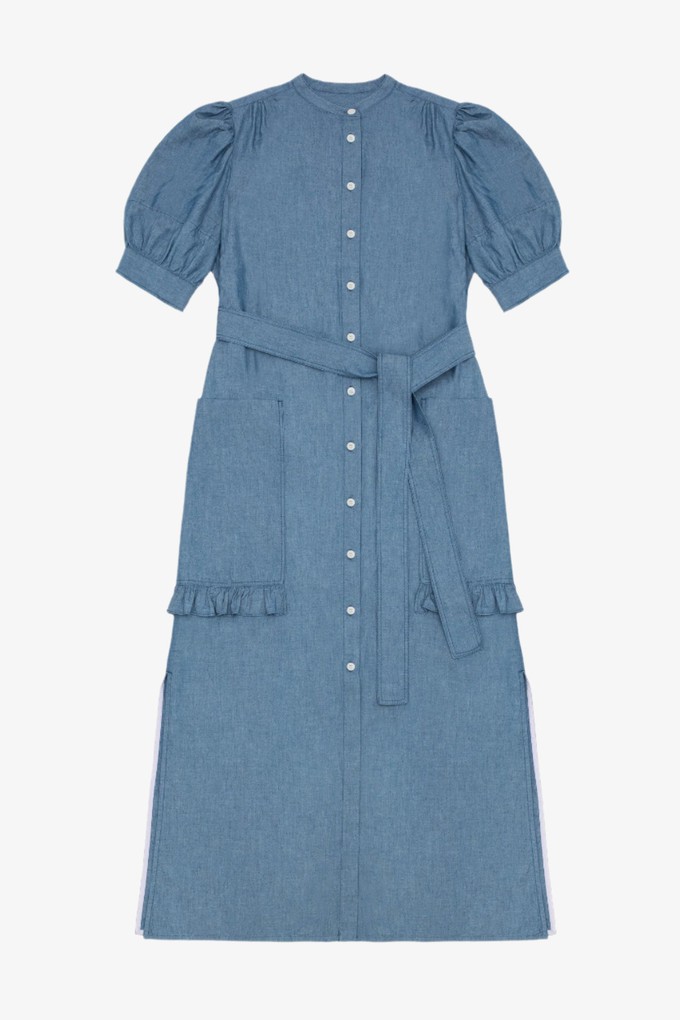 Rosa Puff Sleeve Shirtdress, Blue Light Wash Japanese Denim from Saywood.