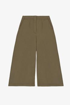 Amelia Wide Leg Culotte Trouser, Khaki Deadstock Cotton via Saywood.