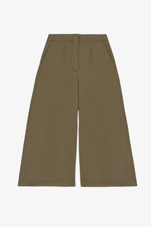 Amelia Wide Leg Culotte Trouser, Khaki Deadstock Cotton from Saywood. Amelia Wide Leg Culotte Trouser, Khaki Deadstock Cotton from Saywood.