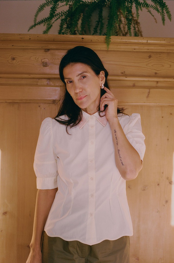 Joni Puff Sleeve Lace Collar Blouse, Yellow Cotton from Saywood.