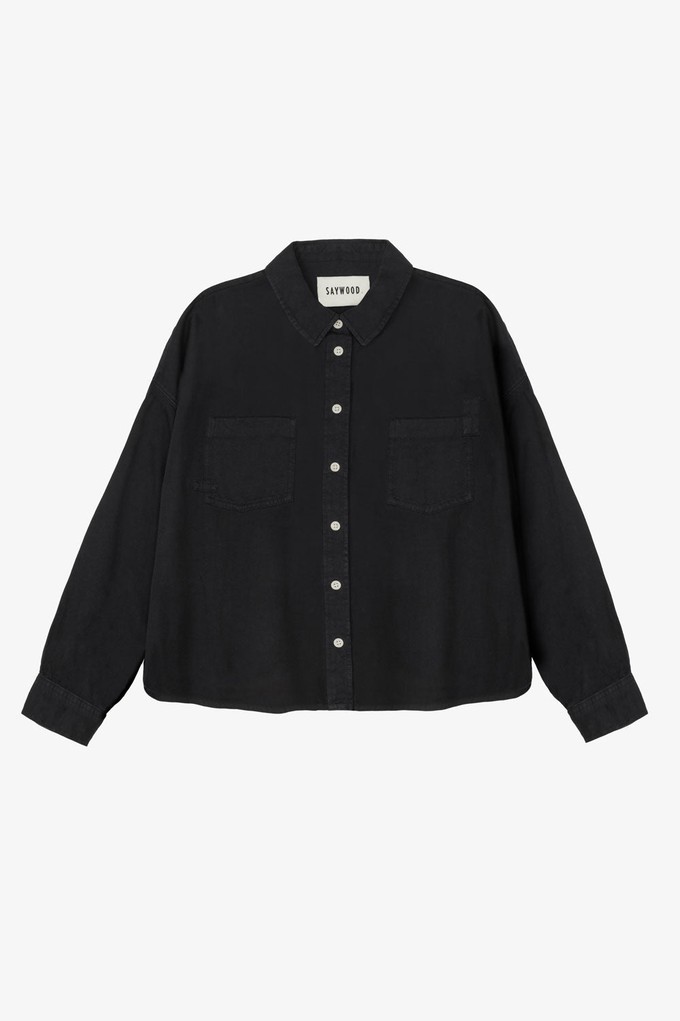 Lela Boxy Shirt, Black Japanese Denim from Saywood.
