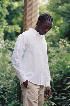 Mens Eddy Patch Pocket Shirt, White Cotton Bamboo from Saywood.