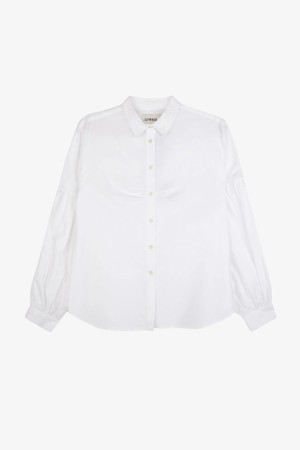 Edi Volume Sleeve Shirt, White Cotton Bamboo from Saywood.
