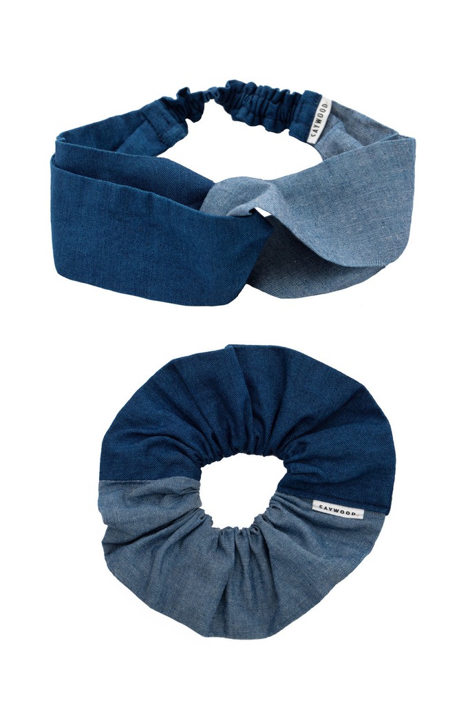 Thandi Headband & Patchwork Scrunchie Accessory Gift Set, Japanese Denim from Saywood.