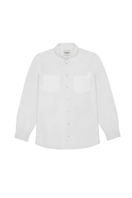 Mens Eddy Patch Pocket Shirt, White Cotton Bamboo from Saywood.