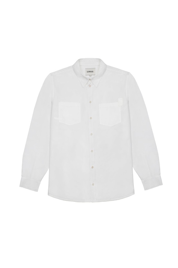 Mens Eddy Patch Pocket Shirt, White Cotton Bamboo from Saywood.