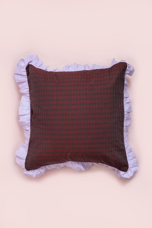 Ruffle Cushion, Zero Waste, Red Check / Lilac from Saywood.