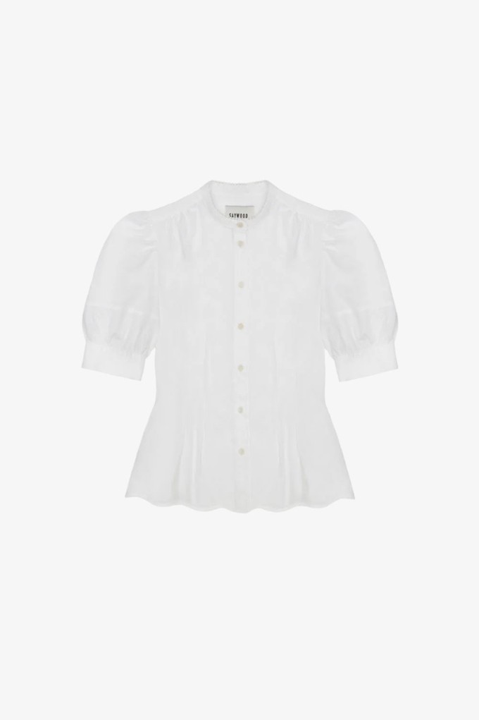 Joni Puff Sleeve Blouse, White Cotton Bamboo from Saywood.