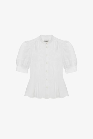 Joni Puff Sleeve Blouse, White Cotton Bamboo from Saywood.