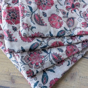 Quilted Sari Pouches: Beige Floral Pattern with Colourful Zipper from Shakti.ism