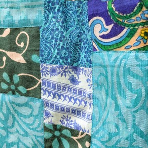 Colourful Sari Patchwork Tote Bags, Fair Trade Market Weekender Bag in Shades of Blue from Shakti.ism