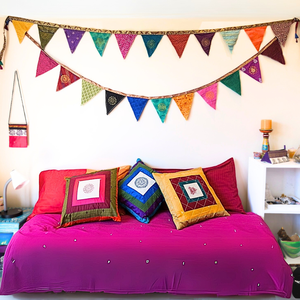Upcycled sari flags, reusable sari bunting from Shakti.ism
