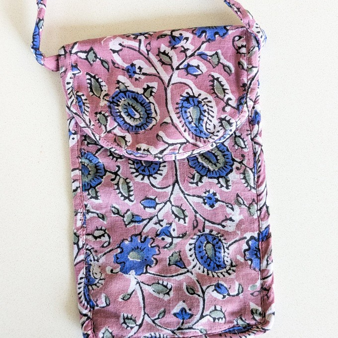 Lavender Block-Printed Crossbody Mobile Phone Cell Phone Bag With Slim Pocket from Shakti.ism
