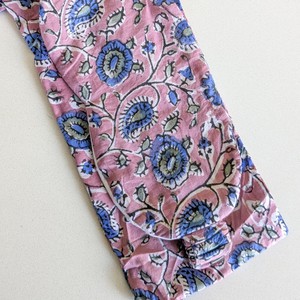 Lavender block printed cotton sleep eye mask with drawstring pouch, ethically handmade in India from Shakti.ism