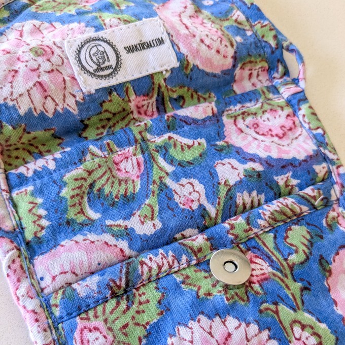 Blue Block-Printed Crossbody Mobile Phone Cell Phone Bag With Slim Pocket from Shakti.ism