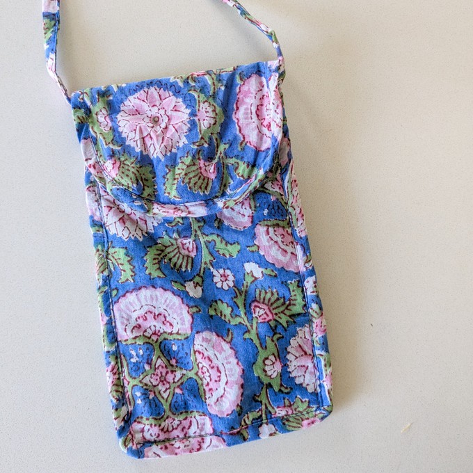 Blue Block-Printed Crossbody Mobile Phone Cell Phone Bag With Slim Pocket from Shakti.ism