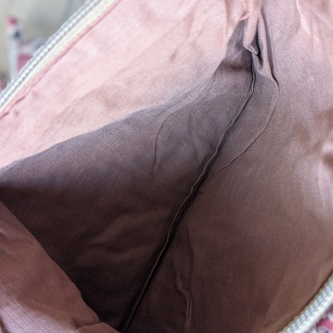 Quilted Sari Pouches: Beige Floral Pattern with Colourful Zipper from Shakti.ism