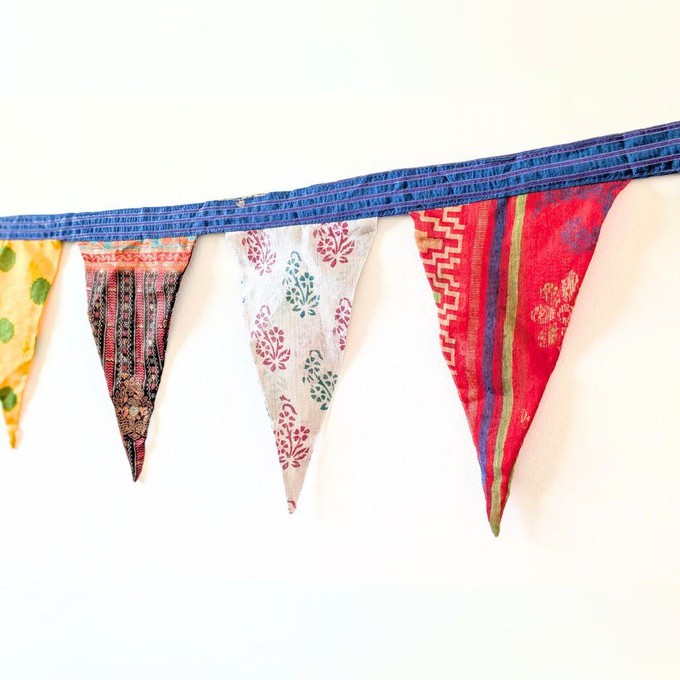 Upcycled sari flags, reusable sari bunting from Shakti.ism