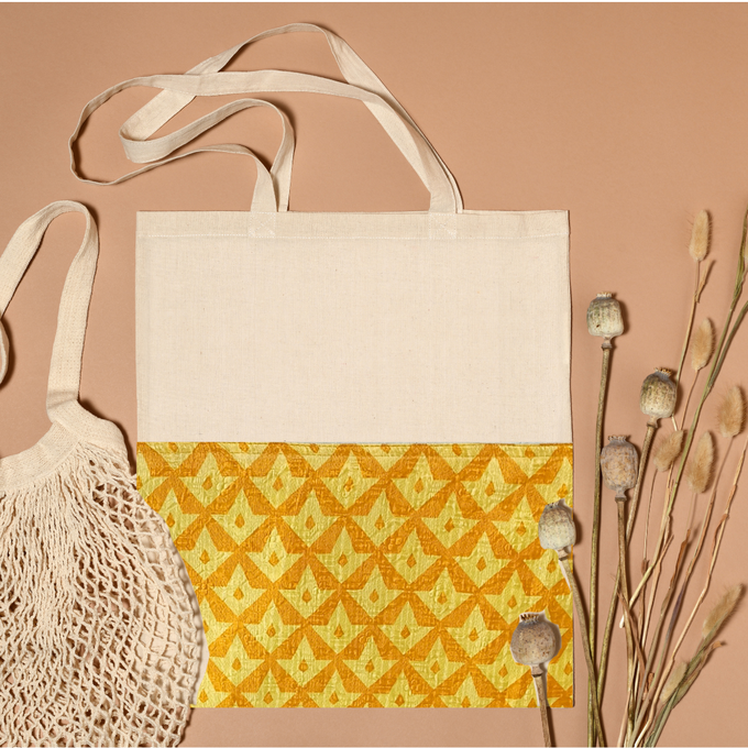 Half sari, half cotton tote bag, ethically handmade in India from Shakti.ism