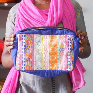 Large colourful upcycled sari box pouches from Shakti.ism