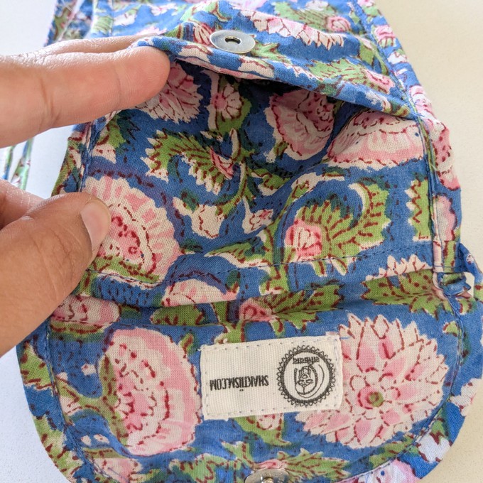 Blue Block-Printed Crossbody Mobile Phone Cell Phone Bag With Slim Pocket from Shakti.ism