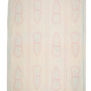 Embroidered, 100% cotton kantha baby blanket in red and white leaf design by Khushi Kantha from Shakti.ism