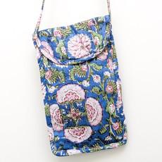 Blue Block-Printed Crossbody Mobile Phone Cell Phone Bag With Slim Pocket via Shakti.ism