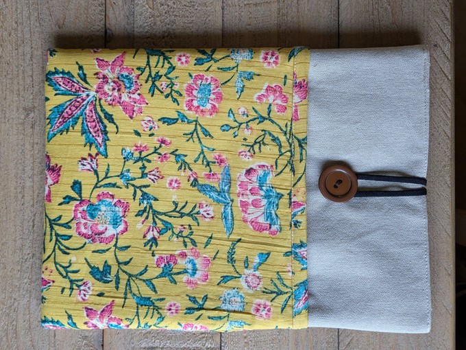 Handmade book/ e-reader / tablet sleeve with pocket, Nepali cotton from Shakti.ism