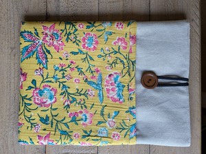 Handmade book/ e-reader / tablet sleeve with pocket, Nepali cotton from Shakti.ism
