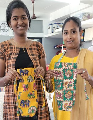 Reusable Kalamkari Cotton Pouch, Bottle Gift Bag, Handmade from Shakti.ism