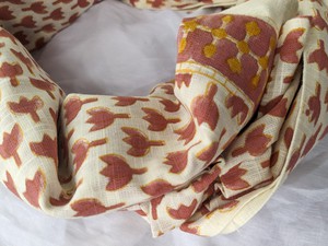 Hand block printed scarf, Indian cotton, red yellow flowers from Shakti.ism