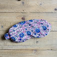 Lavender block printed cotton sleep eye mask with drawstring pouch, ethically handmade in India via Shakti.ism