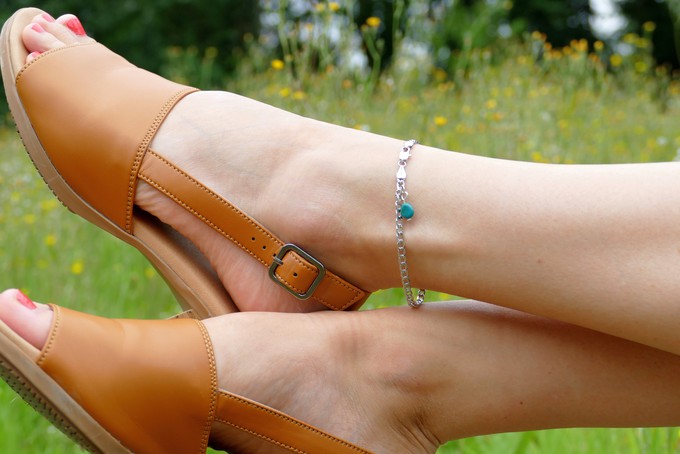 White Gold Plated Chain Anklet With Gemstone from Sharon Woods