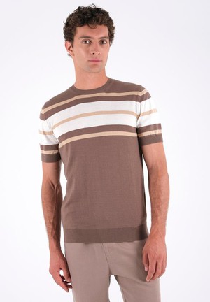 T-Shirt With Stripes Fine Knit Deep Taupe, Beige & Off White from Shop Like You Give a Damn