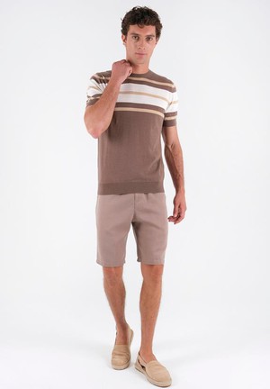 T-Shirt With Stripes Fine Knit Deep Taupe, Beige & Off White from Shop Like You Give a Damn