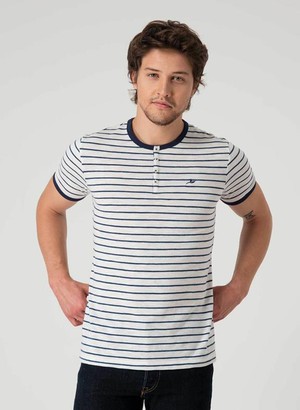 Striped Henley T-Shirt Off White/Navy from Shop Like You Give a Damn