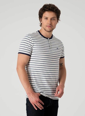 Striped Henley T-Shirt Off White/Navy from Shop Like You Give a Damn