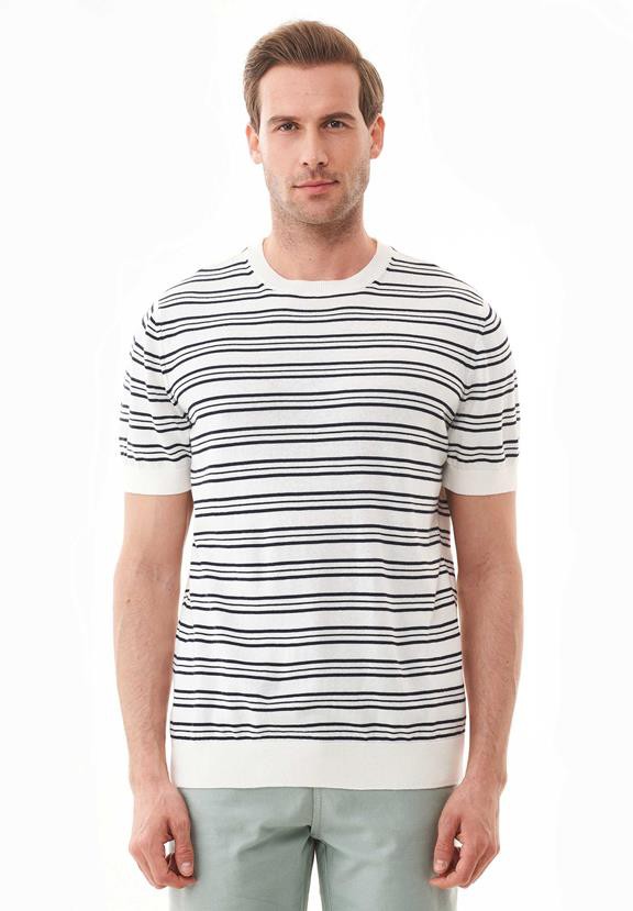 T-Shirt With Stripes Fine Knit Off White & Navy Blue from Shop Like You Give a Damn