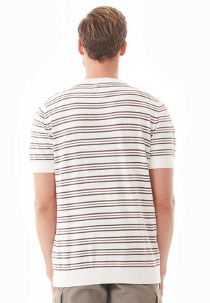 T-Shirt With Stripes Fine Knit Deep Taupe & Off White from Shop Like You Give a Damn