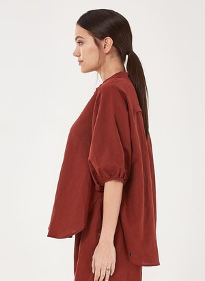 Blouse Puff Sleeves Dark Red from Shop Like You Give a Damn