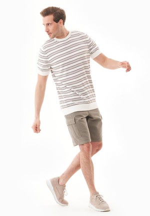 T-Shirt With Stripes Fine Knit Deep Taupe & Off White from Shop Like You Give a Damn